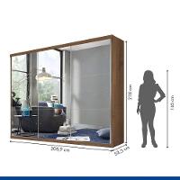 Guarda Roupa Casal 3 Portas De Correr 4 Gavetas E 9 Espelhos Rennes Minastex Freijó - 3