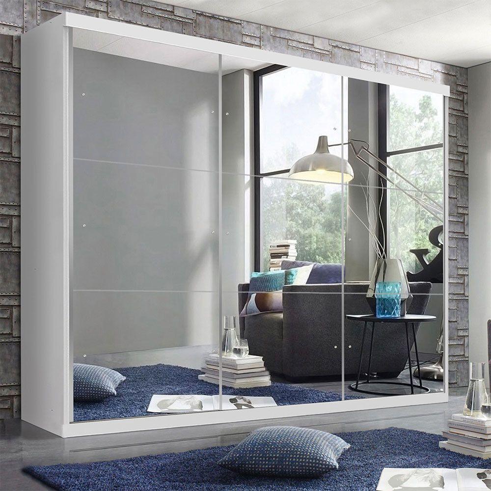 Guarda Roupa Casal 3 Portas De Correr 4 Gavetas E 9 Espelhos Rennes Minastex Branco - 1