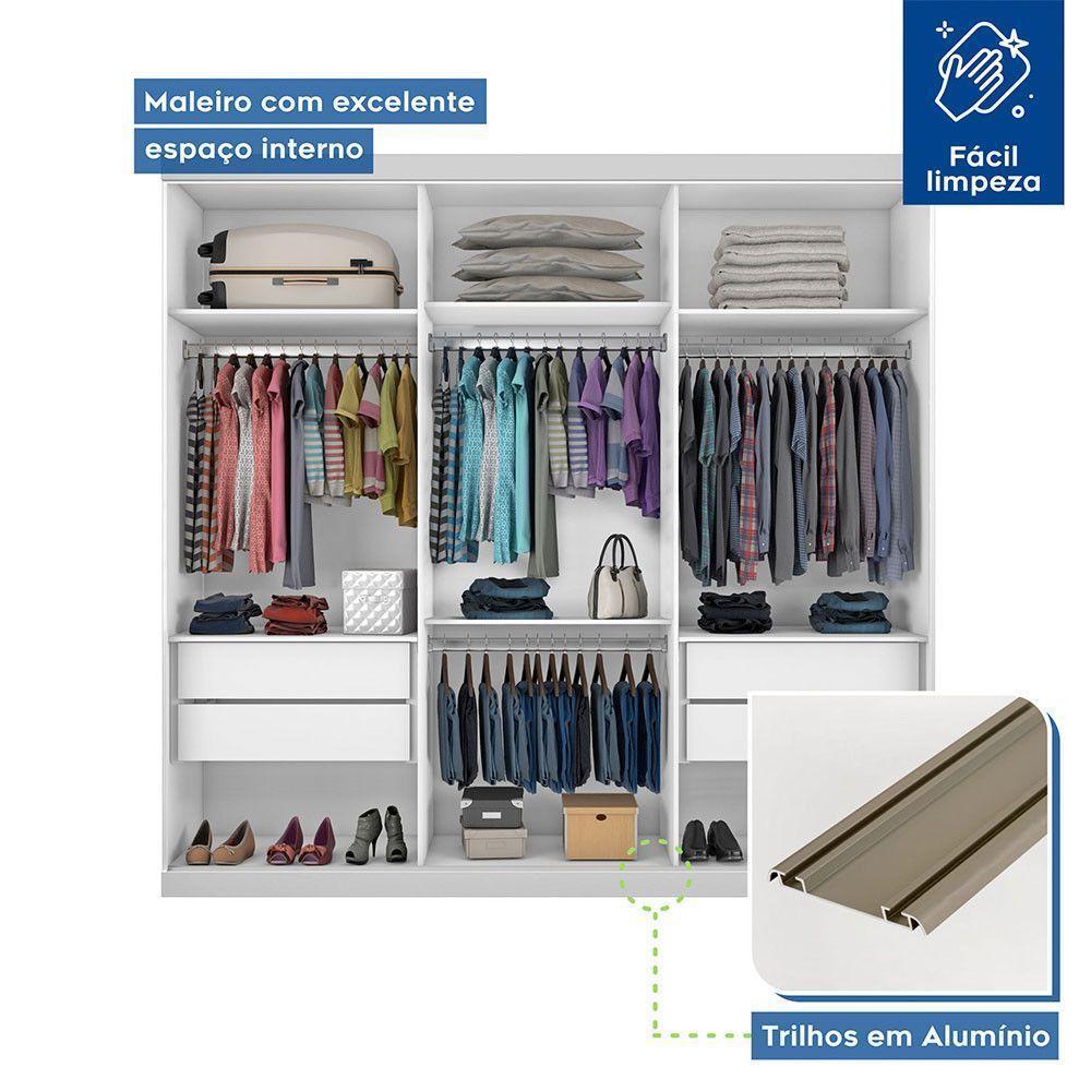 Guarda Roupa Casal 3 Portas De Correr 4 Gavetas E 9 Espelhos Rennes Minastex Branco - 3