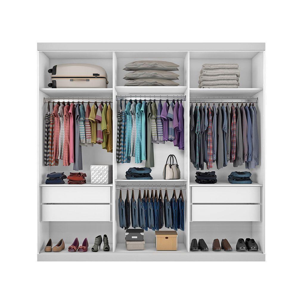 Guarda Roupa Casal 3 Portas De Correr 4 Gavetas E 9 Espelhos Rennes Minastex Branco - 5
