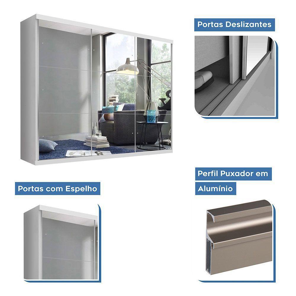 Guarda Roupa Casal 3 Portas De Correr 4 Gavetas E 9 Espelhos Rennes Minastex Branco - 7
