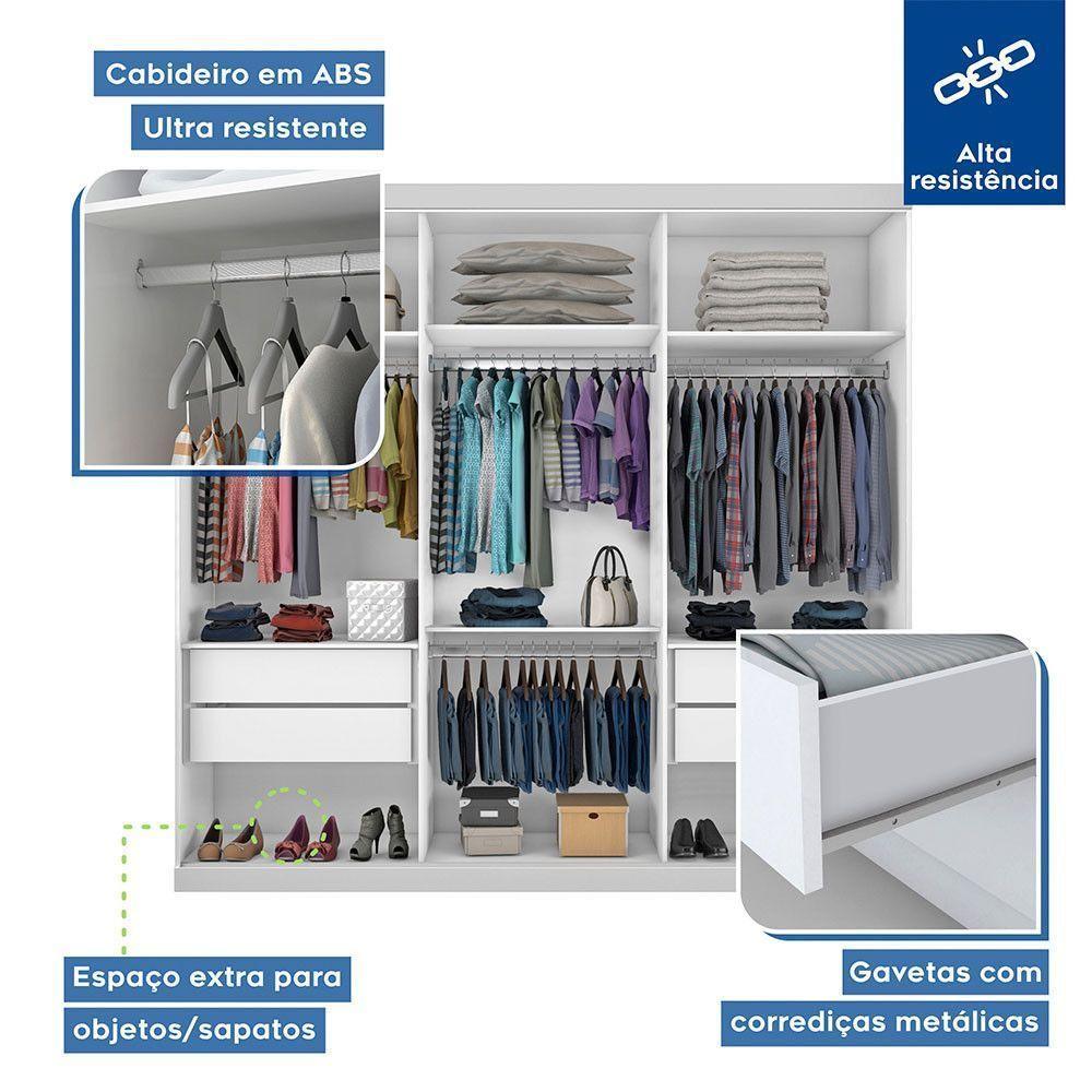 Guarda Roupa Casal 3 Portas De Correr 4 Gavetas E 9 Espelhos Rennes Minastex Branco - 8