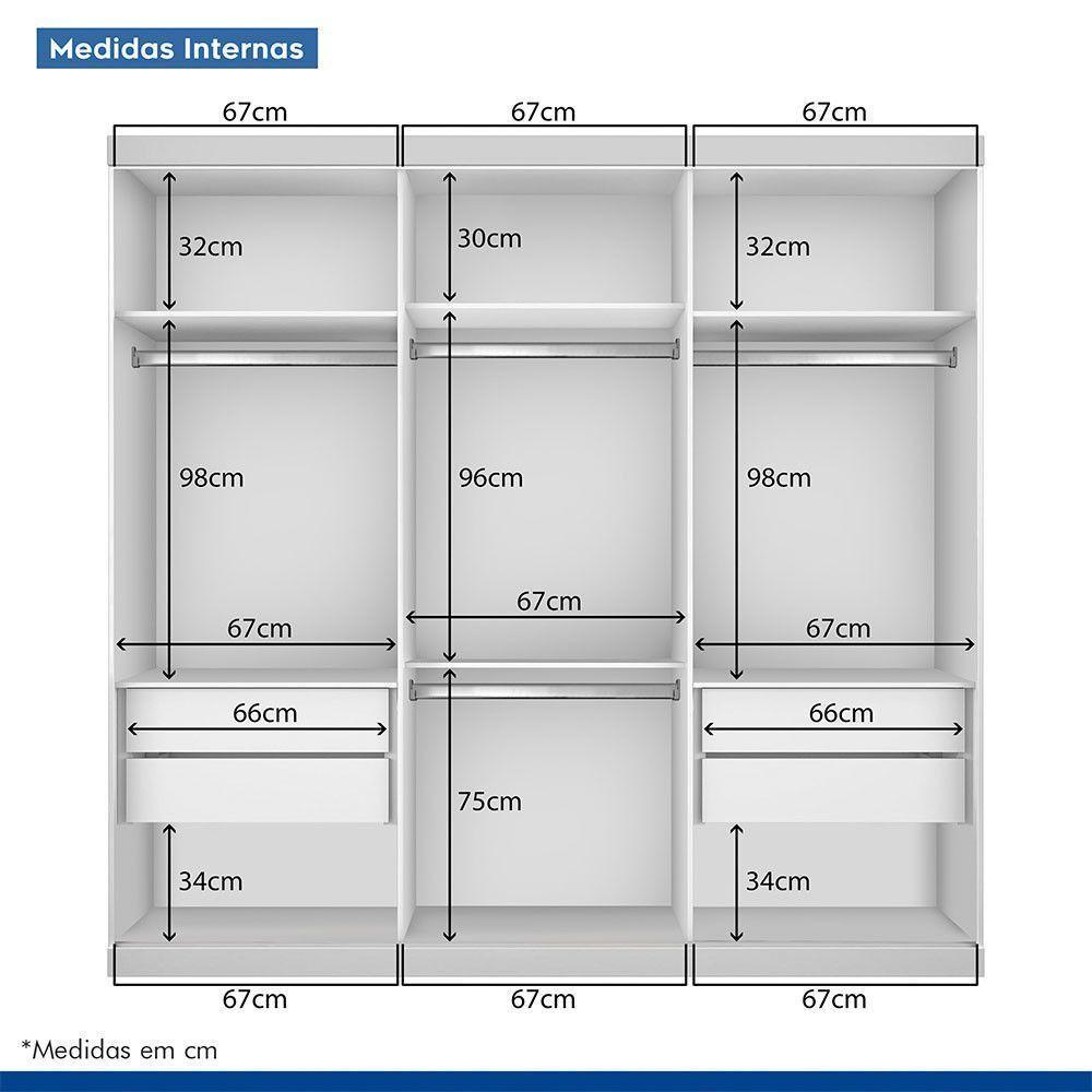Guarda Roupa Casal 3 Portas De Correr 4 Gavetas E 9 Espelhos Rennes Minastex Branco - 9