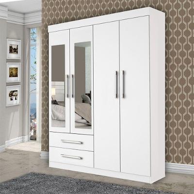 Guarda Roupa Solteiro 4 Portas 2 Gavetas E 2 Espelhos Madri Minastex Branco
