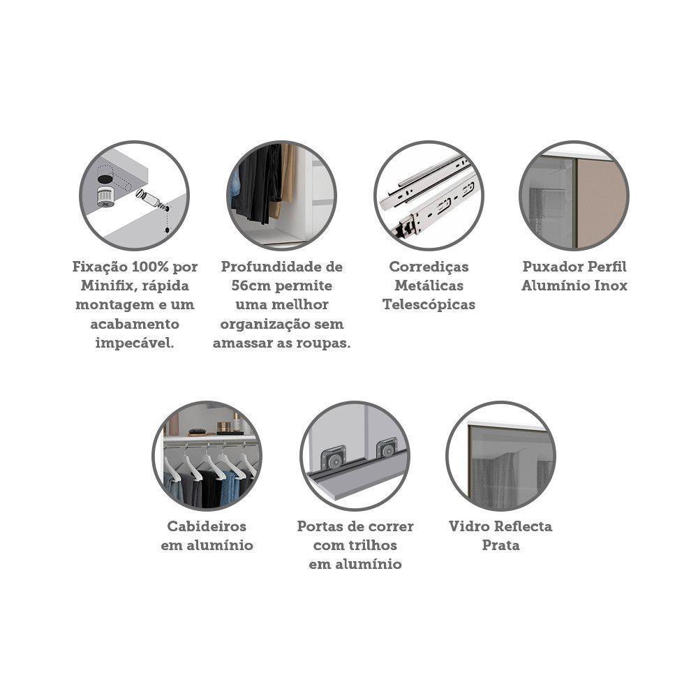 Guarda Roupa 2 Portas 159cm Prata Branco Com Connect - 3