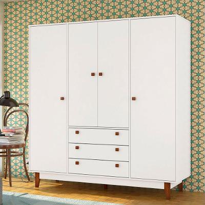 Guarda Roupa Casal 4 Portas 3 Gavetas Vintage Olivar - Cor: Branco