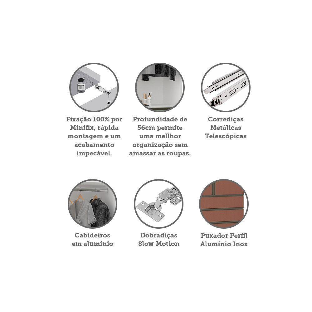 Guarda Roupa 2 Portas 4 Gavetas 90cm Branco Ff Com Gaia - 3