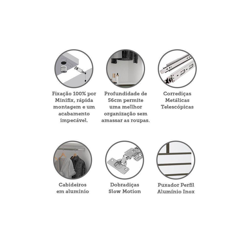 Guarda Roupa 2 Portas 90cm Branco Ff Com Branco Mat - 3