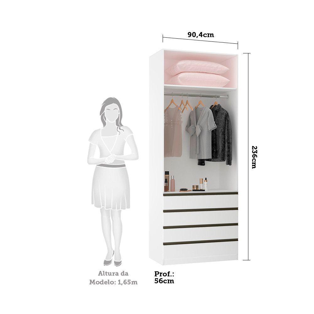 Guarda Roupa 2 Portas 90cm Branco Ff Com Branco Mat - 4