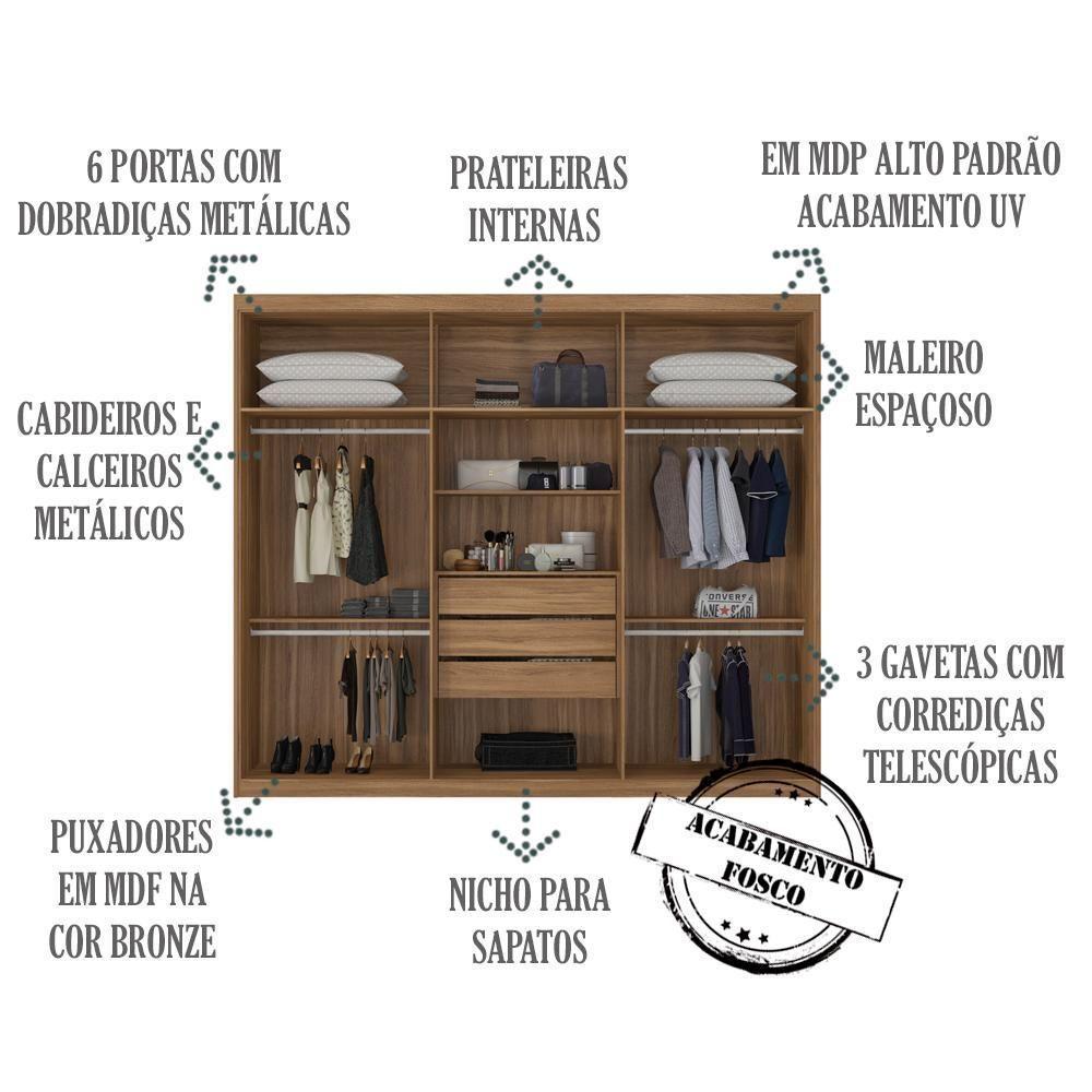 Guarda Roupa Casal 6 Portas 267Cm 63370 Sumatra Amendola Touch Demobile Amendola Touch - 6