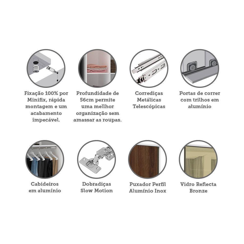 Guarda Roupa 2 Portas 159cm Branco Com Nogueira Dourado - 3