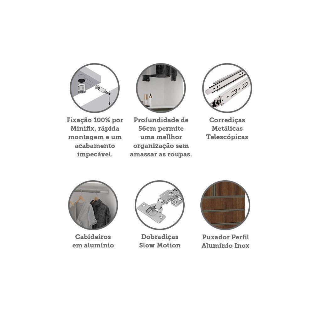 Guarda Roupa 2 Portas 90cm Branco Ff Com Nogueira Dourado - 3