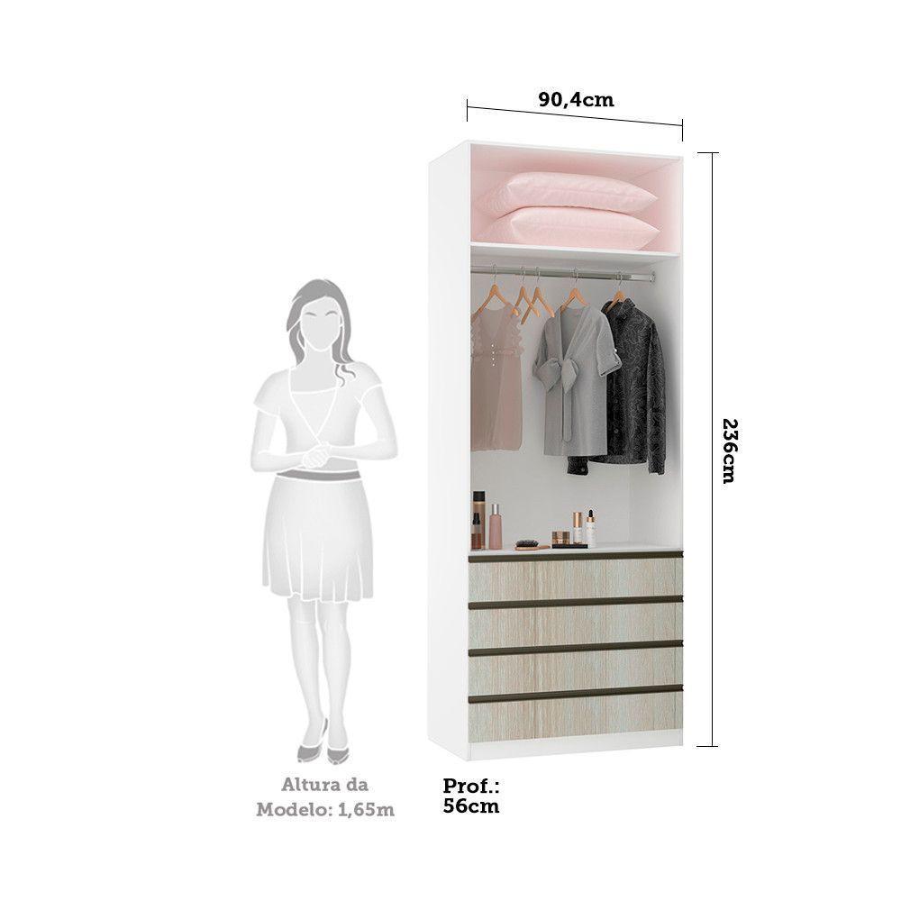 Guarda Roupa 2 Portas 90cm Branco Ff Com Legno Crema - 4