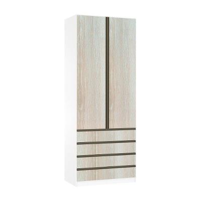 Guarda Roupa Solteiro Prime 2 Portas de Bater 4 Gavetas Branco F.F. com Legno Crema