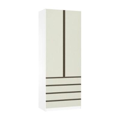 Guarda Roupa Solteiro Prime 2 Portas Bater 4 Gavetas Branco F.F. com Kashmir MDP