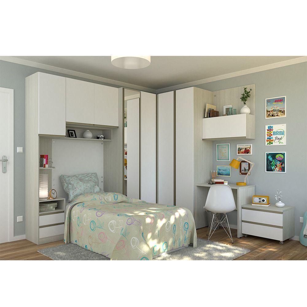 Guarda Roupa Solteiro C/ Espelho E Escrivaninha Legno Crema - 1