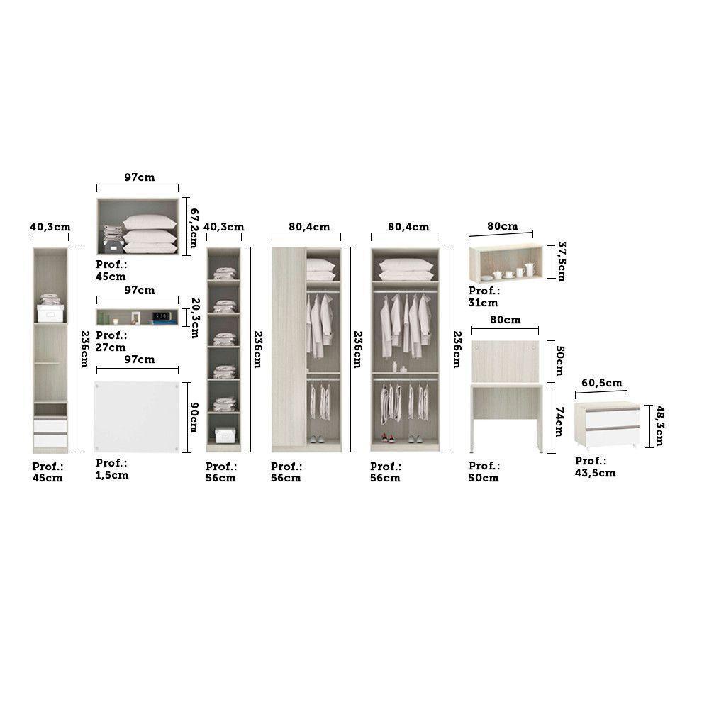 Guarda Roupa Solteiro C/ Espelho E Escrivaninha Legno Crema - 5