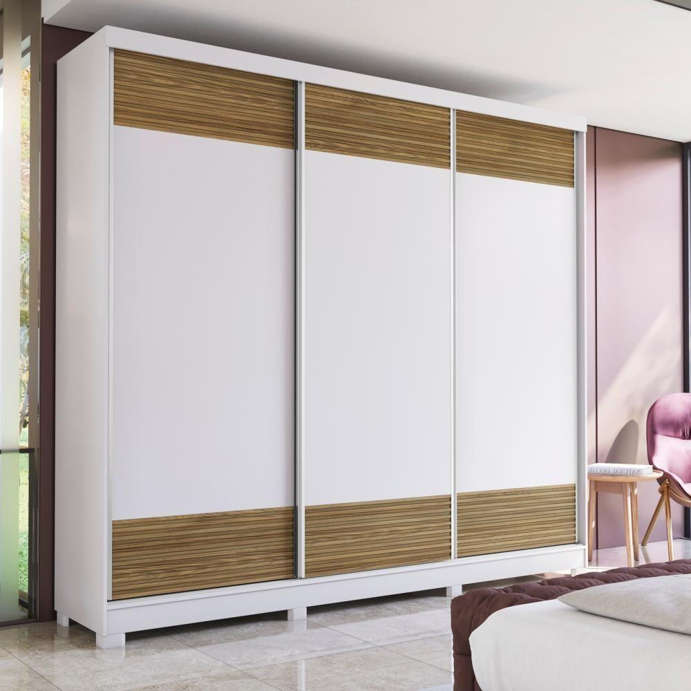 Guarda-roupa Casal 100% Mdf Kappesberg C/pés 3 Portas De Correr 6 Gavetas Branco/nogueira - 1