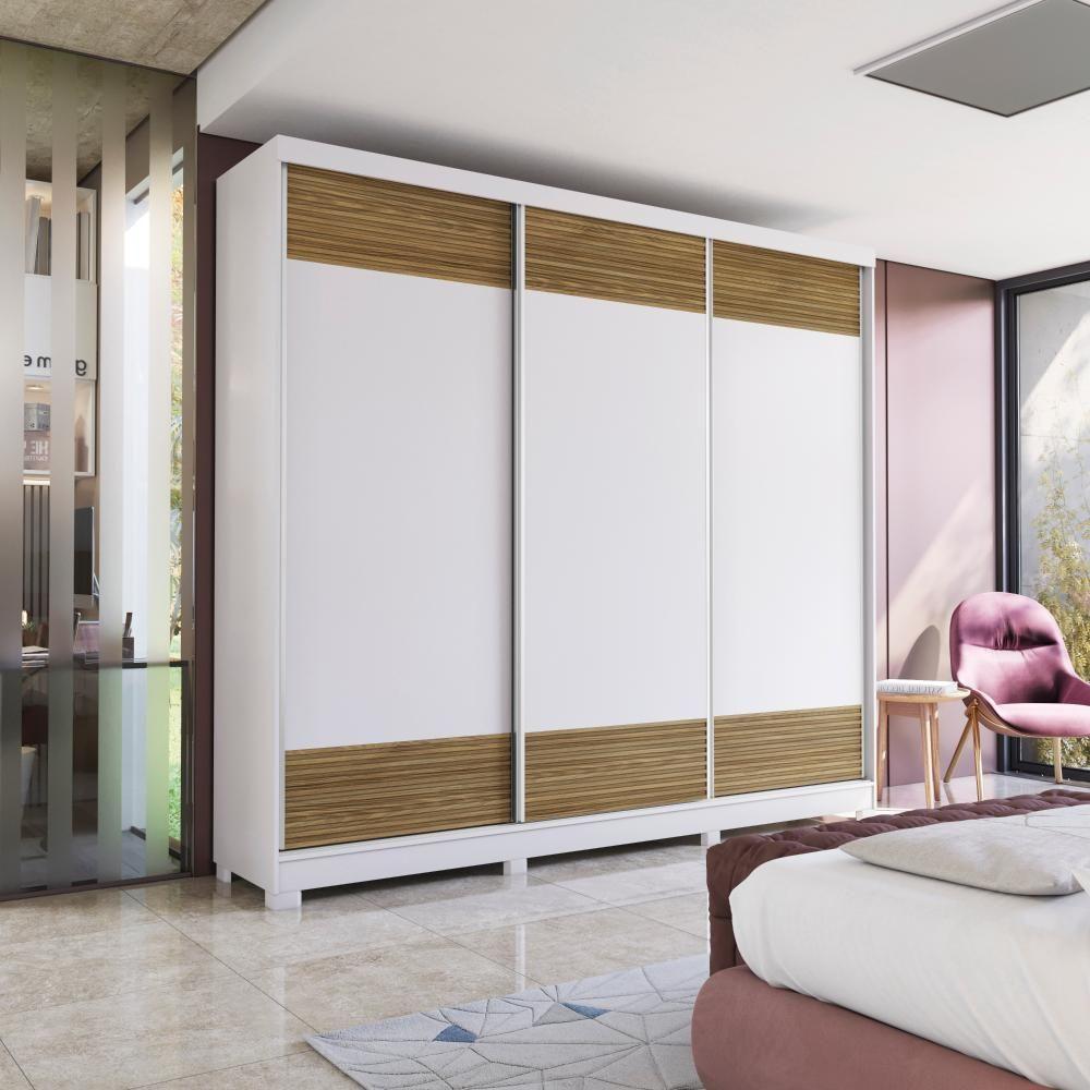 Guarda-roupa Casal 100% Mdf Kappesberg C/pés 3 Portas De Correr 6 Gavetas Branco/nogueira - 2