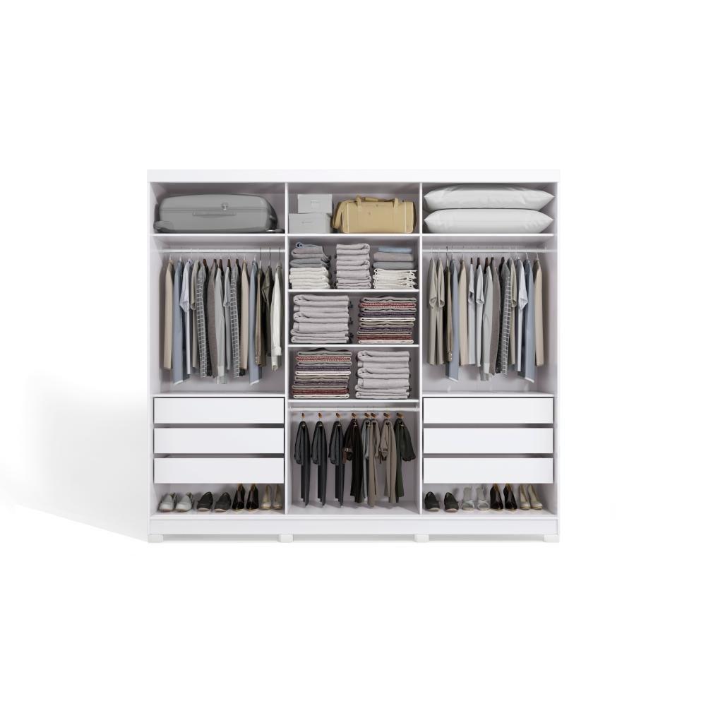 Guarda-roupa Casal 100% Mdf Kappesberg C/pés 3 Portas De Correr 6 Gavetas Branco/nogueira - 3