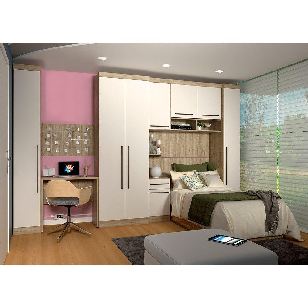 Guarda Roupa Solteiro C/ Escrivaninha Avelã Rústico C/ Areia - 1