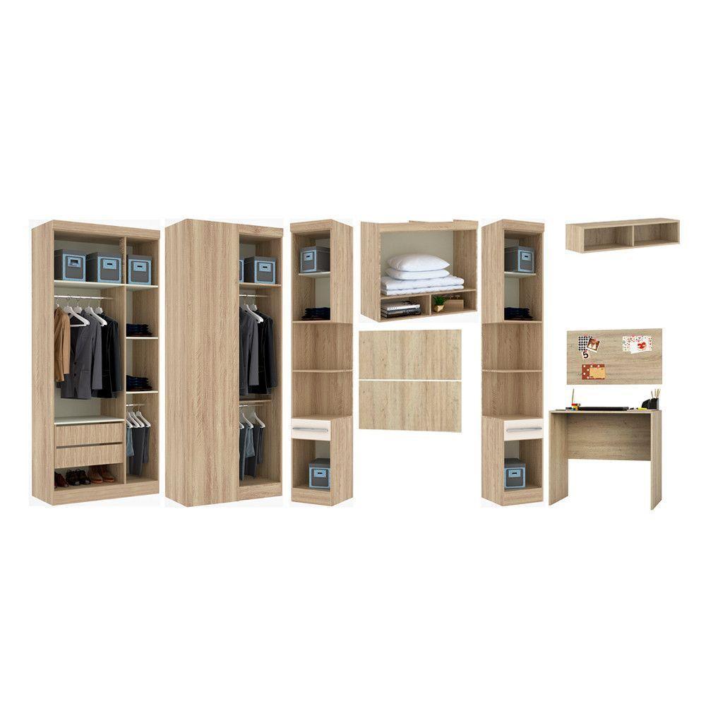 Guarda Roupa Solteiro De Canto E 5 Gavetas Avelã Rústico C/ - 6