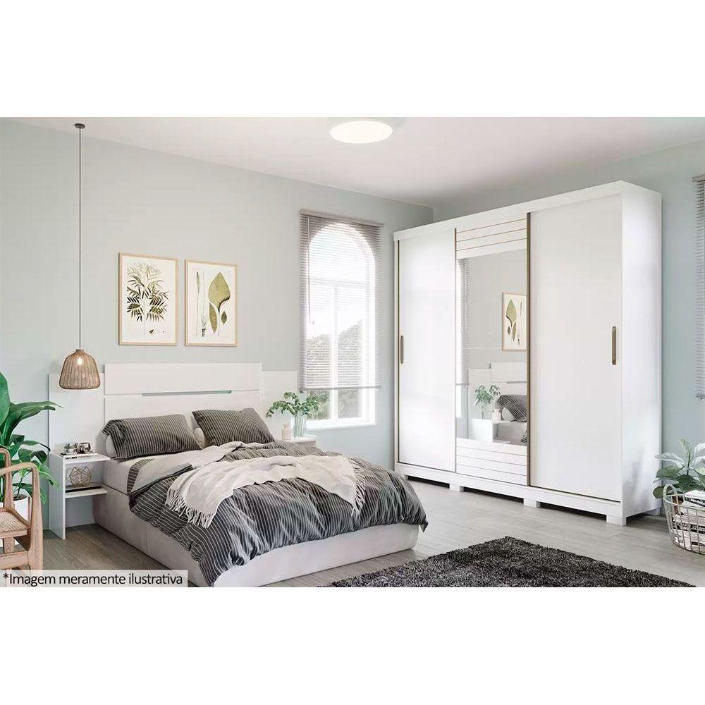 Guarda Roupas 3 Portas de Correr    e 4 Gavetas c/ Espelho Búzios Branco - Panan - 3