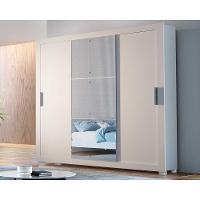 Guarda Roupa Casal Veneza Luxo 3 Portas de Correr e 4 Gavetas c/ Pés Branco - Rufato - 1