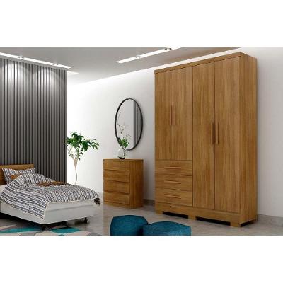 Guarda Roupa 4 Portas Encant 3 Gavetas c/Espelho e Pés Freijo Cumaru - Novo Horizonte