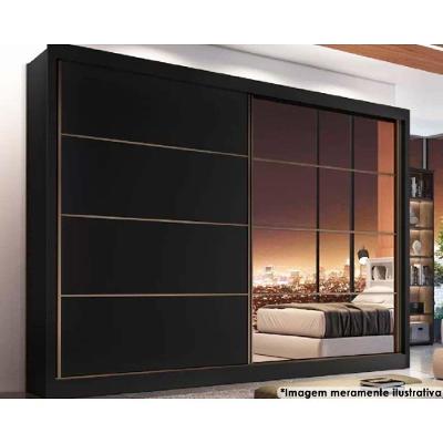 Guarda Roupa Casal Sevilha 2 Portas de Correr 6 Gavetas Preto MDF Móveis Europa