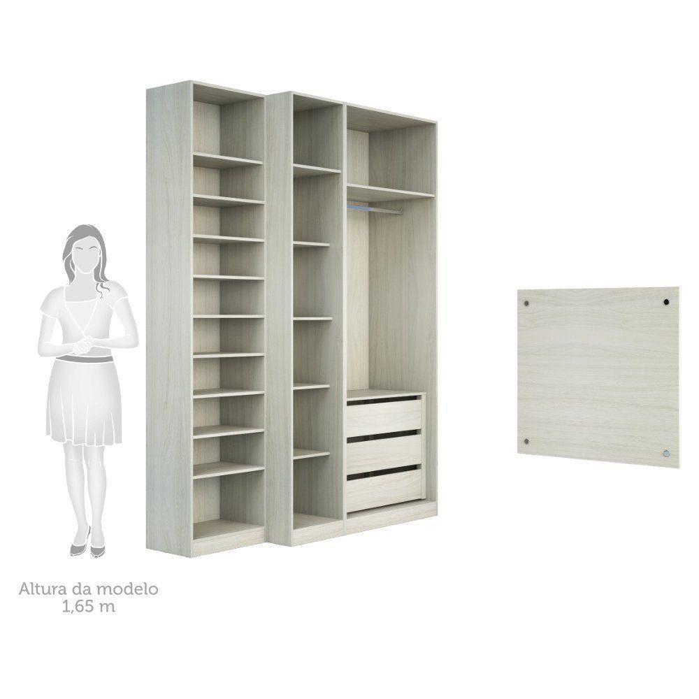 Guarda Roupa Closet Sem Portas 4 Peças, 3 Gavetas, Sapateira - 3