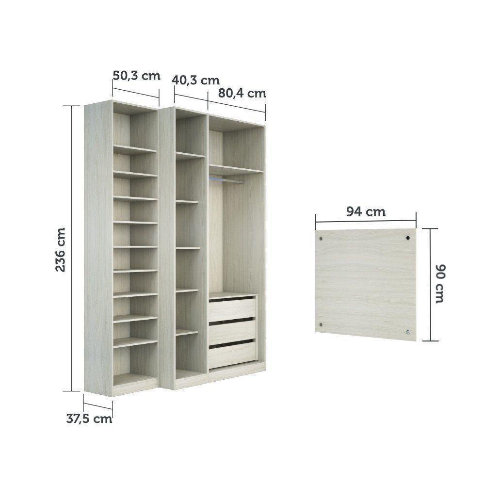 Guarda Roupa Closet Sem Portas 4 Peças, 3 Gavetas, Sapateira - 4