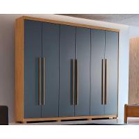 Guarda Roupa Casal Hawaii 6 Portas e 2 Gavetas c/ Pés Naturale/Grafite - Rufato - 1