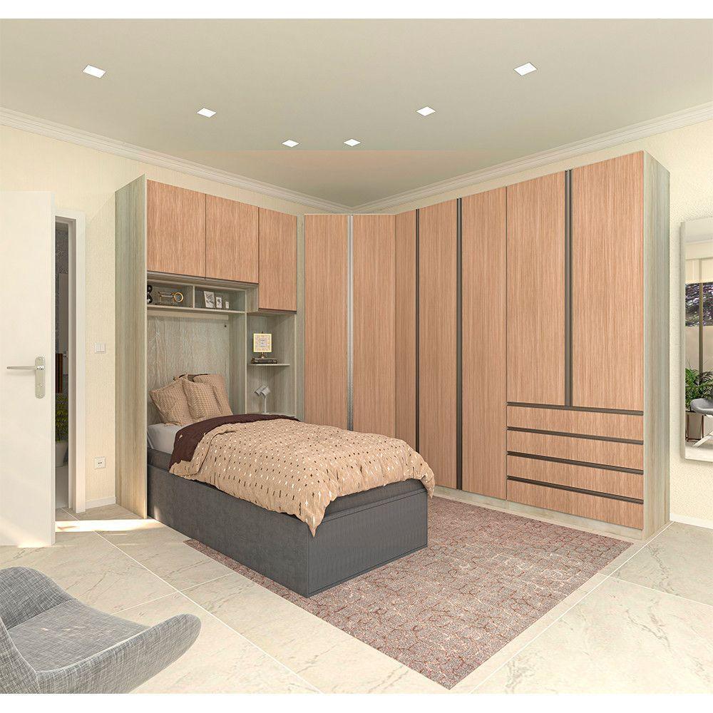 Guarda Roupa Canto Solteiro E 12 Gavetas Legno Crema C/ Cuma - 1