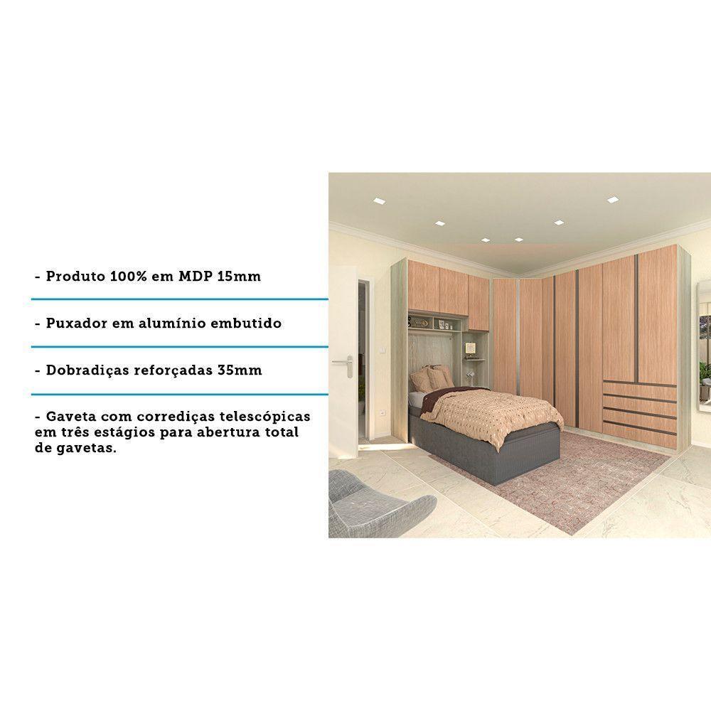 Guarda Roupa Canto Solteiro E 12 Gavetas Legno Crema C/ Cuma - 3