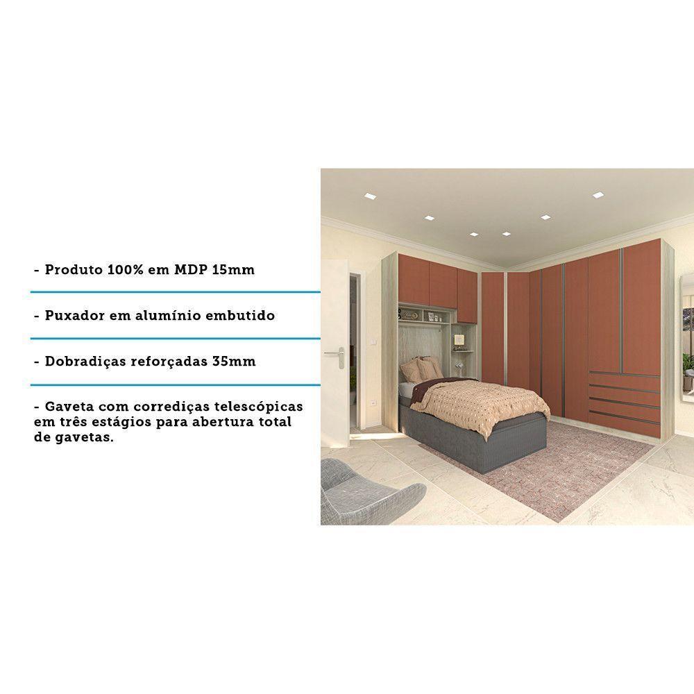 Guarda Roupa Canto Solteiro E 12 Gavetas Legno Crema C/ Gaia - 3