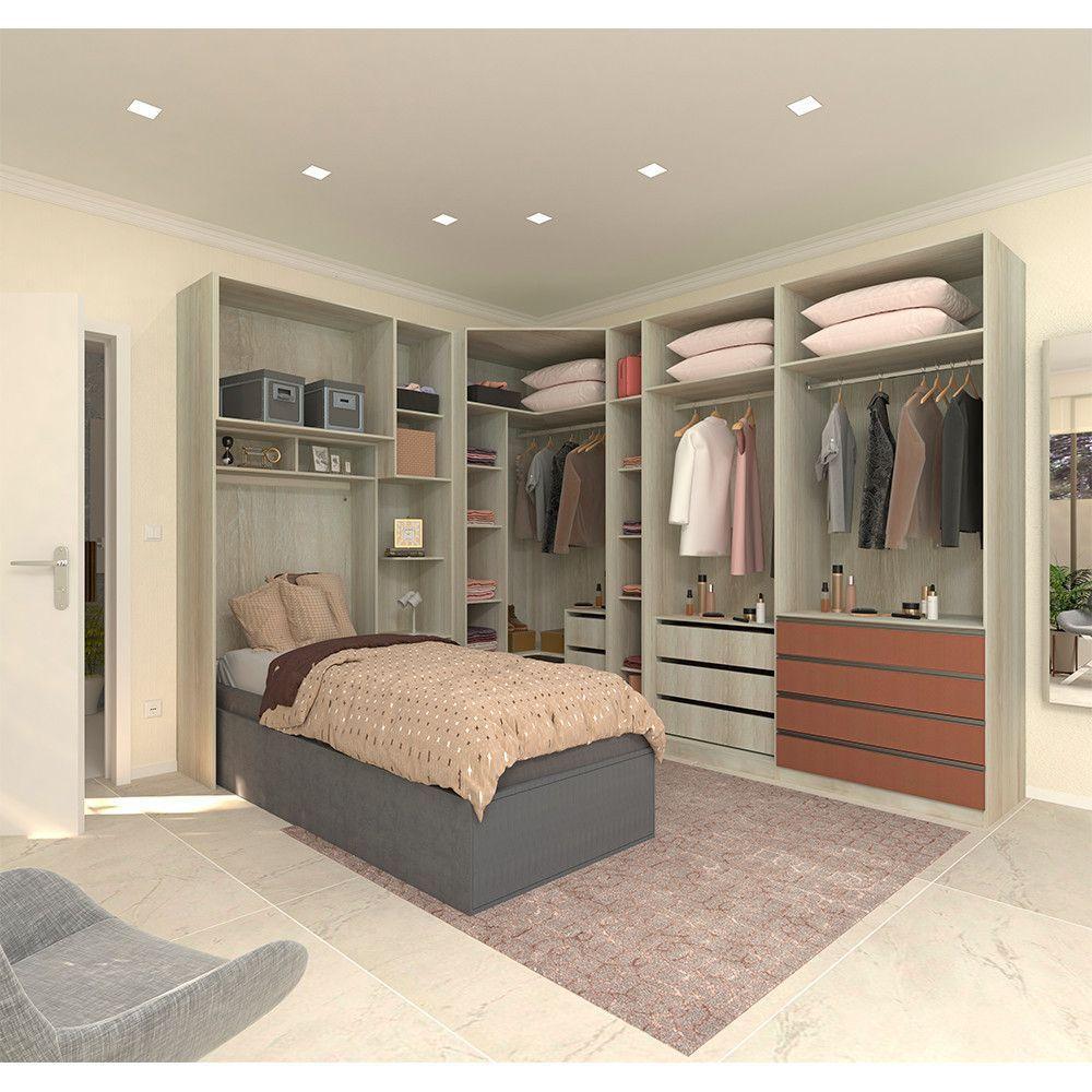 Guarda Roupa Canto Solteiro E 12 Gavetas Legno Crema C/ Gaia - 8