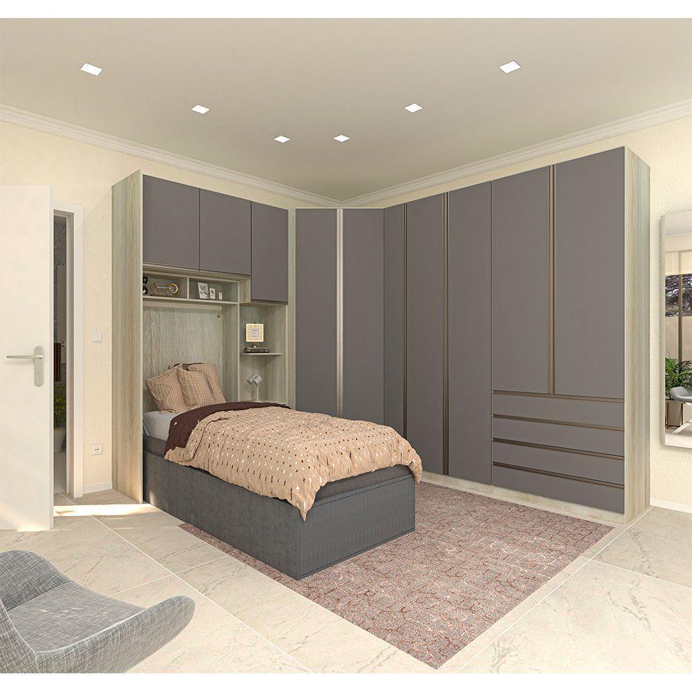 Guarda Roupa Canto Solteiro E 12 Gavetas Legno Crema C/ Cinz - 1