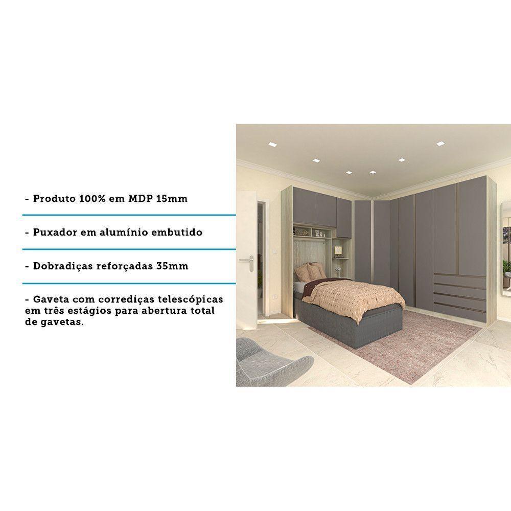 Guarda Roupa Canto Solteiro E 12 Gavetas Legno Crema C/ Cinz - 3