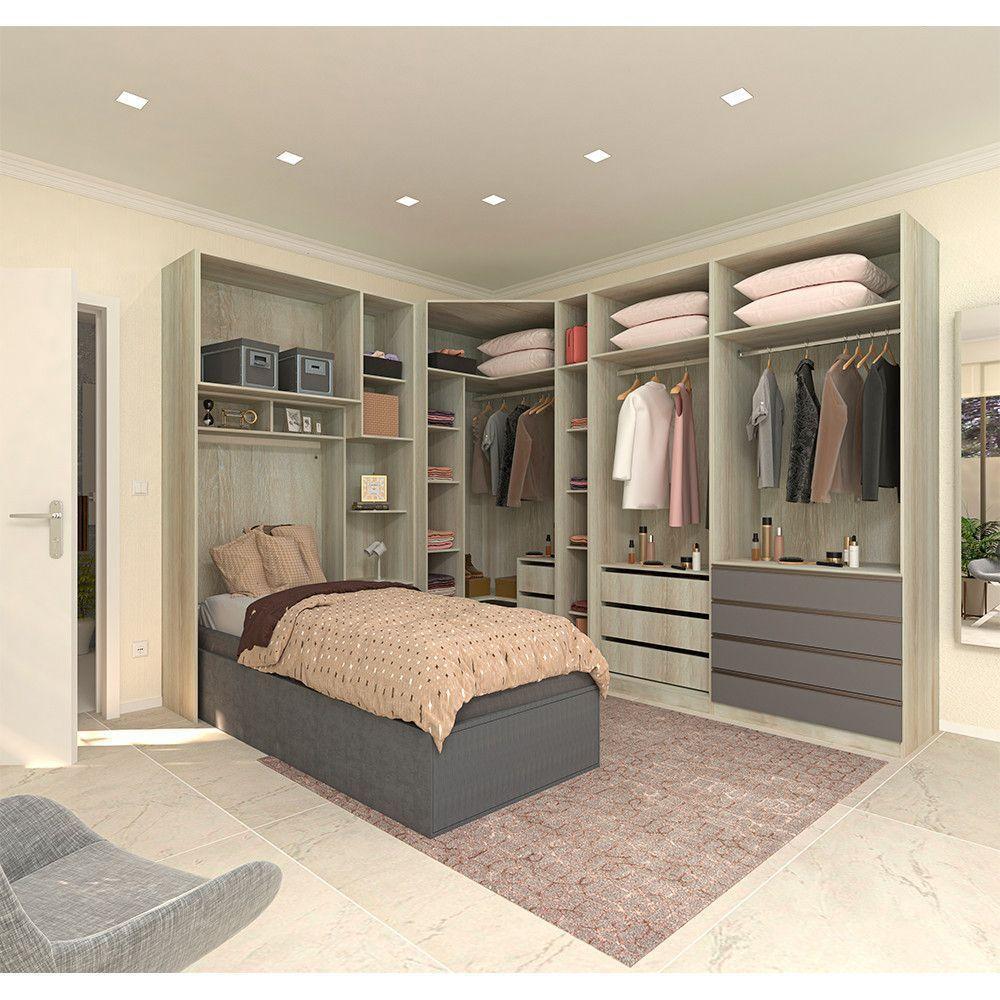 Guarda Roupa Canto Solteiro E 12 Gavetas Legno Crema C/ Cinz - 6