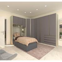 Guarda Roupa Canto Solteiro E 12 Gavetas Legno Crema C/ Cinz - 1