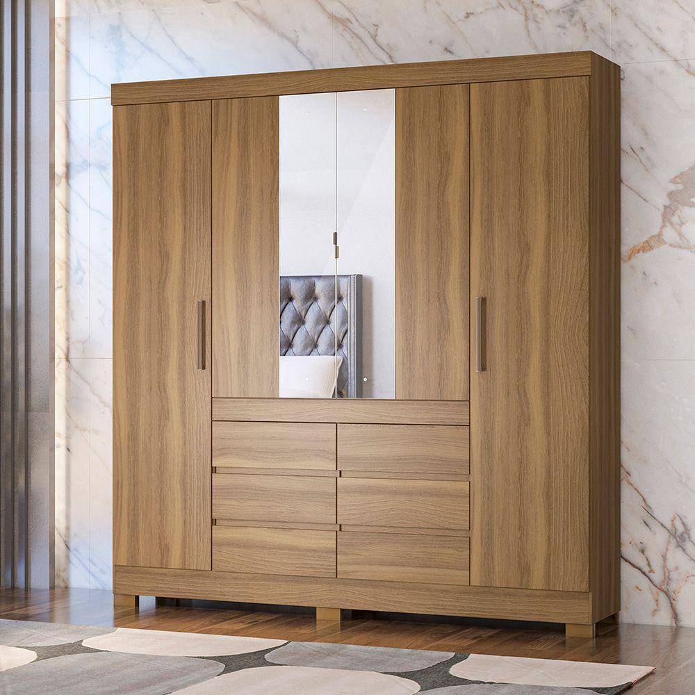 Guarda Roupa Casal 4 Portas Com Espelho E Pés Amêndola Touch - 3