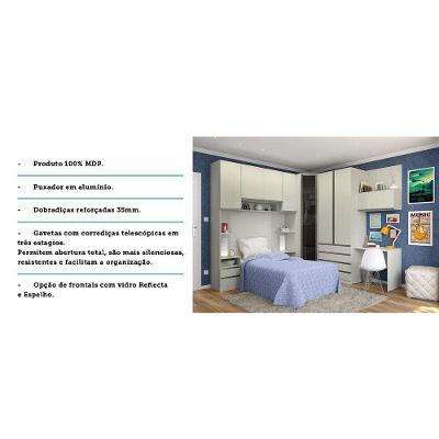 Kit Guarda Roupa Solteiro Canto 1 Porta Alumínio 4 Gavetas Crema MDP Kashmir BP