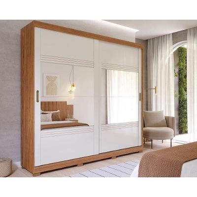 Guarda Roupa Casal 2 Portas de Correr e 4 Gavetas ec/ 2 Espelhos e Pés Blumenau Cinamomo/Off White - Panan