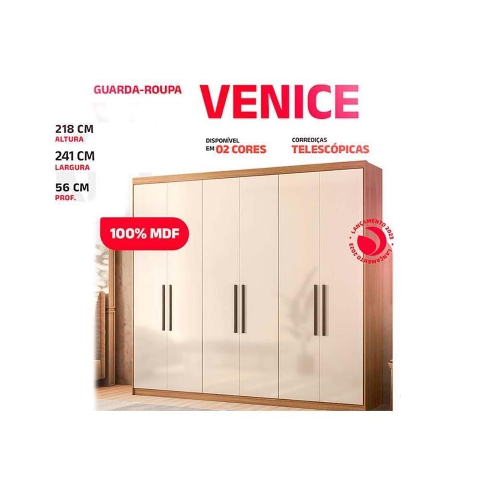 Guarda Roupa Casal 6 Portas 4 Gavetas Venice Amêndola/Off White - Demóbile - 2