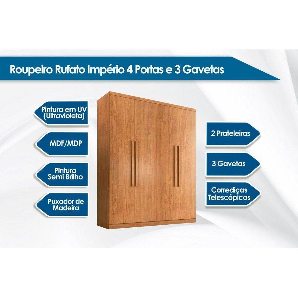 Guarda Roupa Solteiro 4 Portas e 3 Gavetas Império Naturale/Off White - Rufato - 2