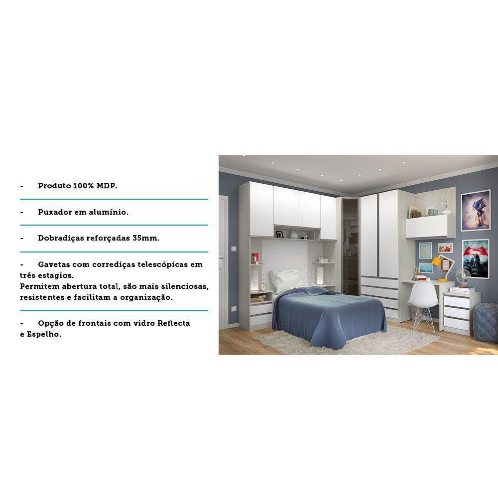 Guarda Roupa Canto Solteiro Vidro C/ Escrivaninha Legno Crem - 4