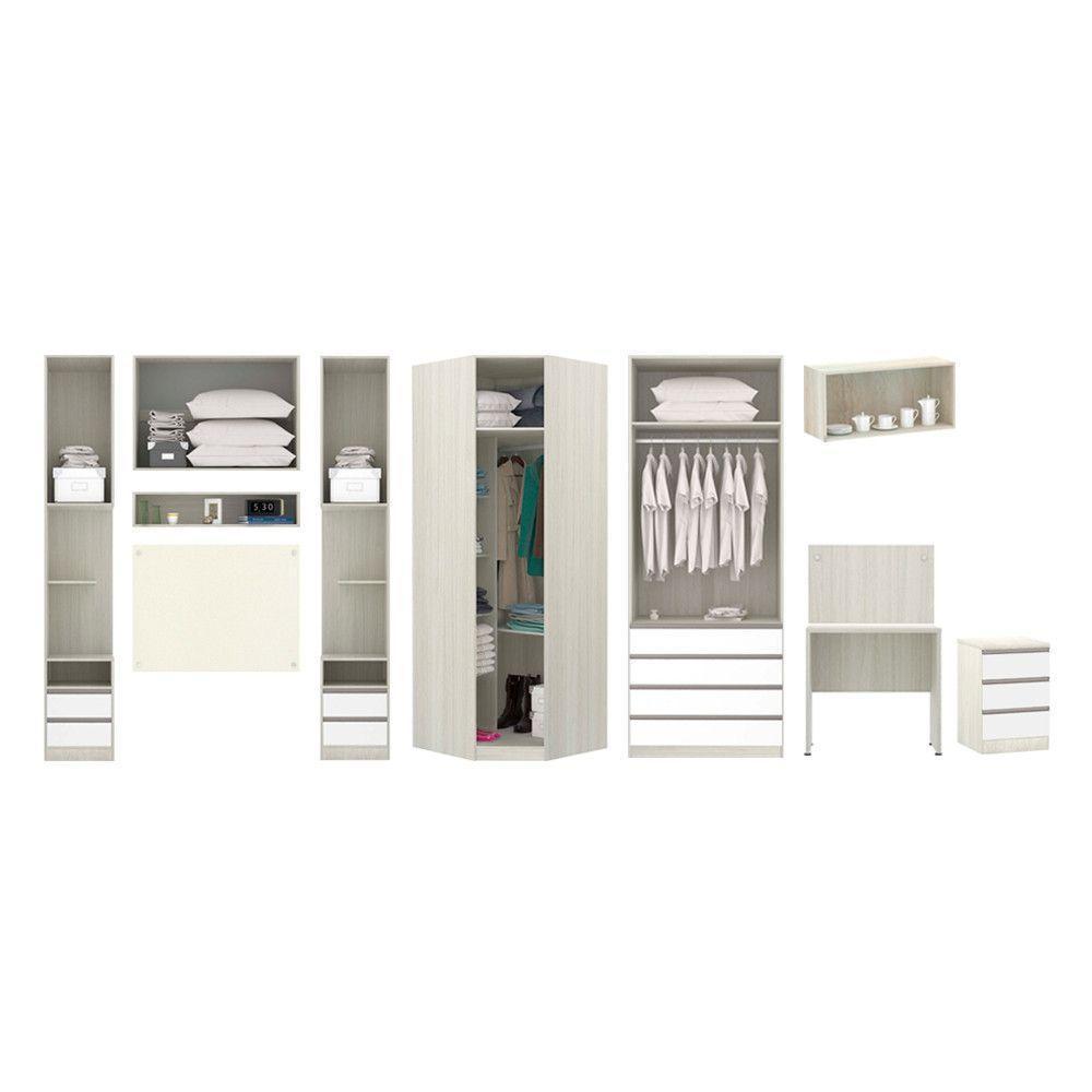 Guarda Roupa Canto Solteiro Vidro C/ Escrivaninha Legno Crem - 7