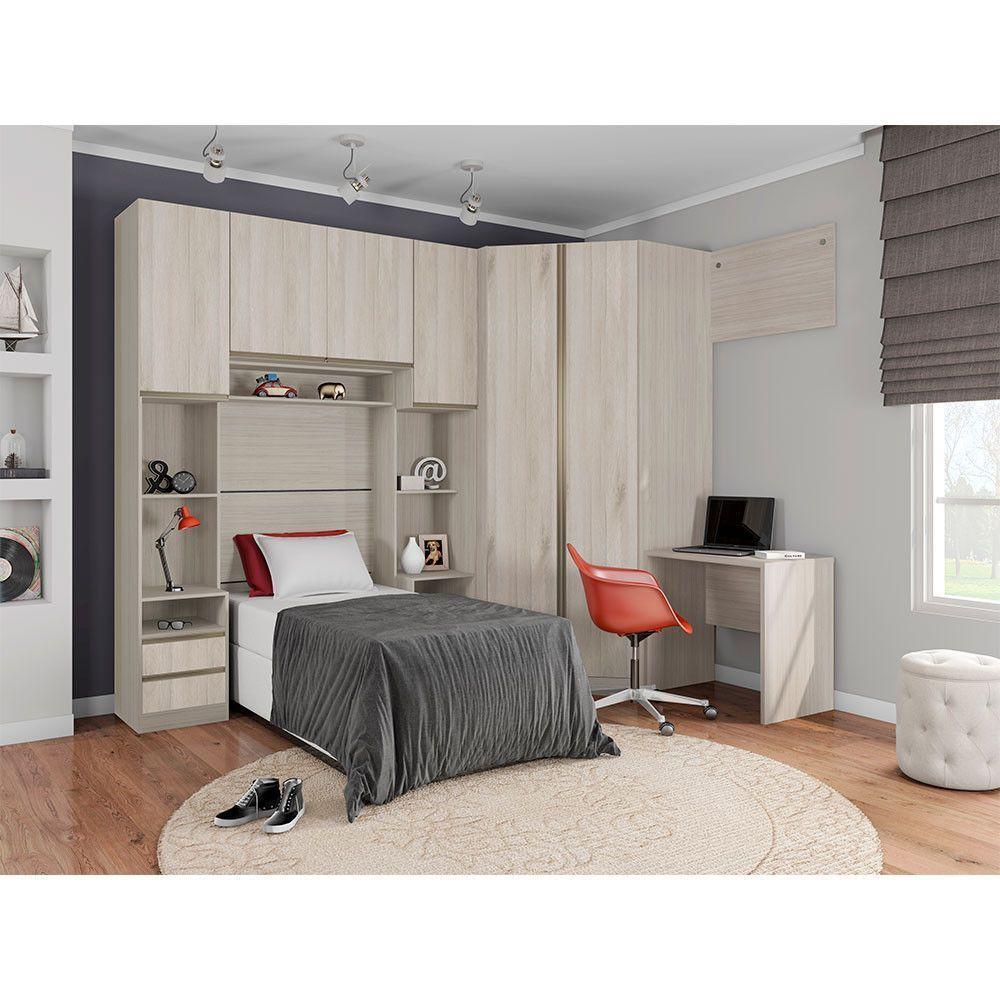 Guarda Roupa Solteiro De Canto C/ Escrivaninha 7 Gavetas Leg - 1