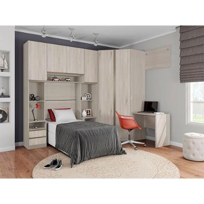 Guarda Roupa Canto Luciane 2 Portas de Bater Legno Crema MDP com Escrivaninha